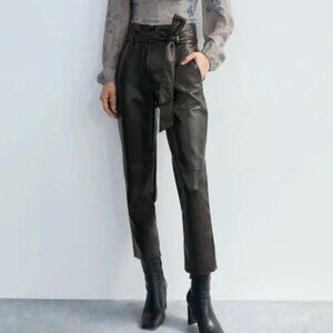 Aritzia Wilfred High Tied Leather Pants Black Size 0